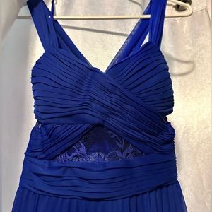 Betsy & Adam Long Royal Blue Prom Dress, Gala or Wedding guest.Crisscross back
